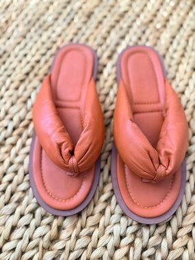 Free People Rust Orange Knotted Leather Slide Sandals